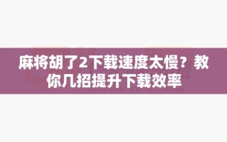 麻将胡了2下载速度太慢？教你几招提升下载效率